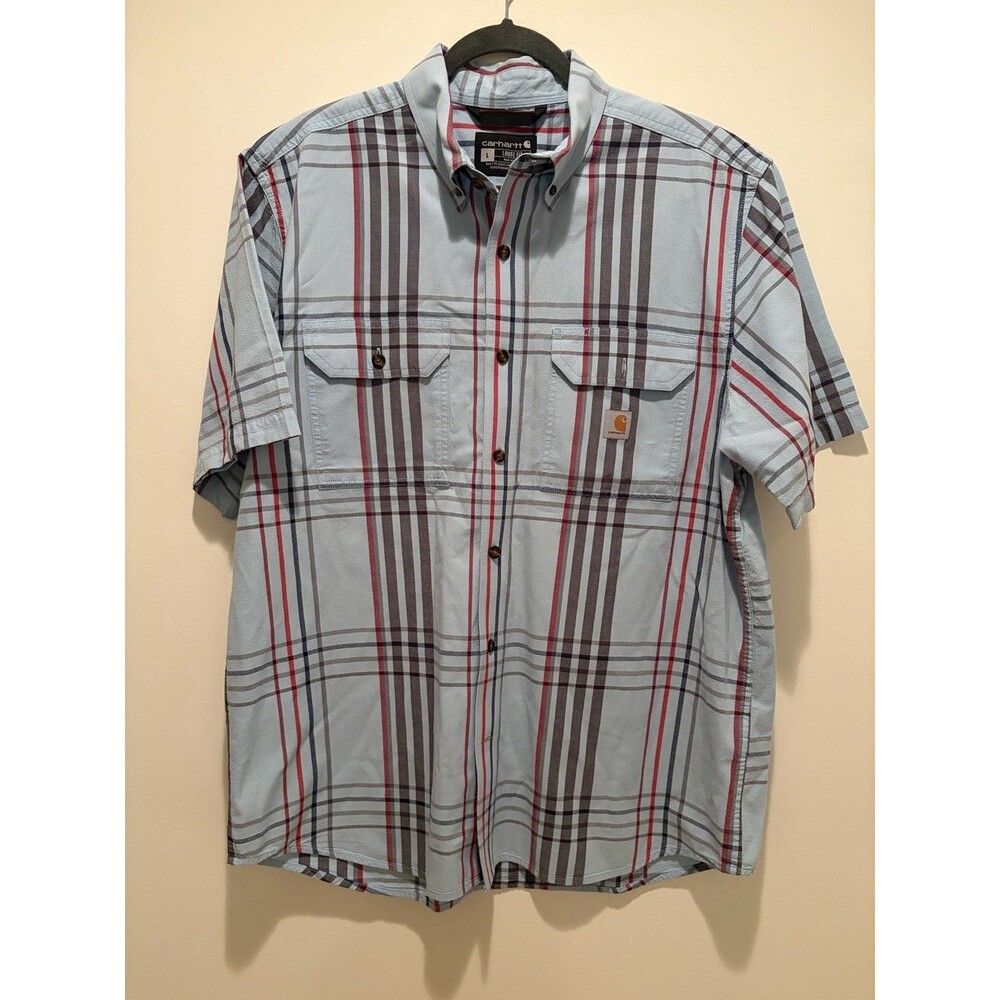 Carhartt Mens L Loose Fit Plaid Short Sleeve Shirt Blue